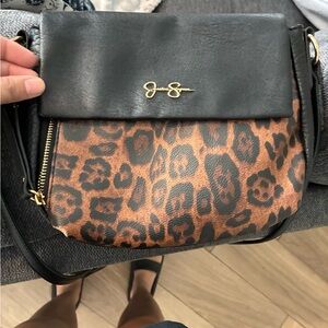 Jessica Simpson Black and Tan Leopard Crossbody Bag